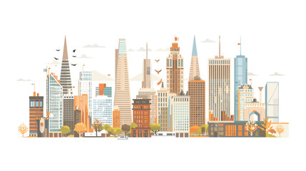 Fototapeta na wymiar Vector illustration of city skyline with modern buildings in a simple, flat design clip art style on a white background