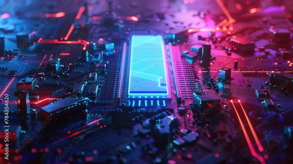 Poster computer background or screensaver on a pc in the style of cyber technologies of the future. process