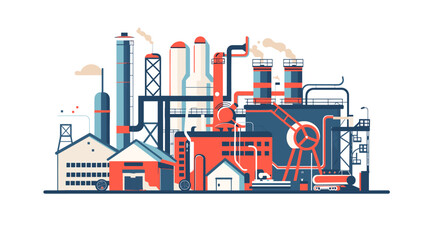 Flat vector illustration of an industrial plant on a white background