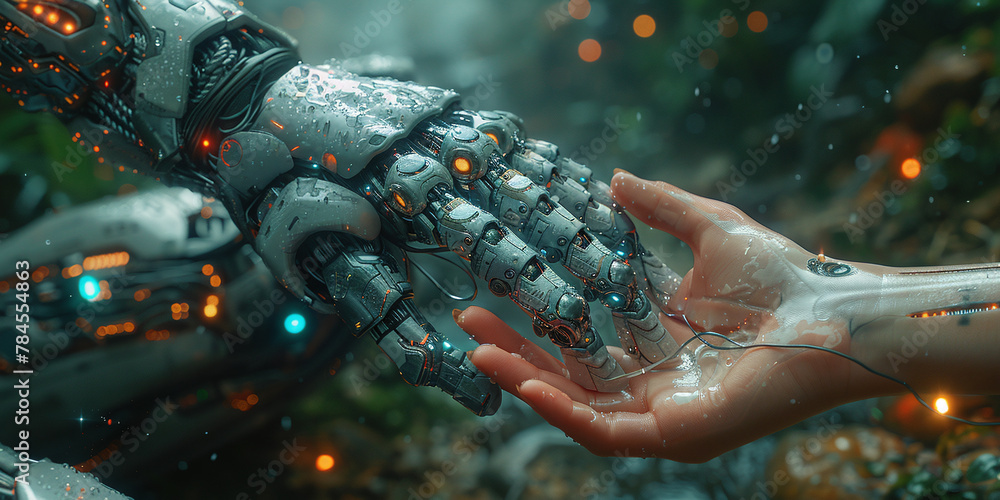 Poster the merging of tech giants: human-robot unity
