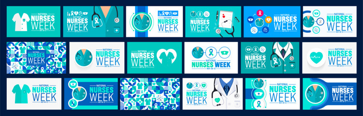 6th to 12th May is National nurses week background template mega bundle. nurse dress, medical instrument, medicine, Medical and health care concept. Celebrated annually in United States.