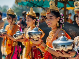 Traditional Thai festival women in colorful attire