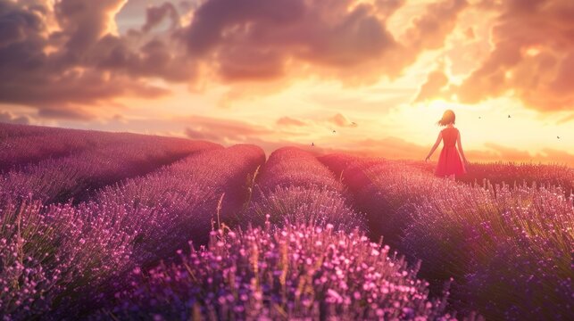 Beautiful woman in purple lavender field