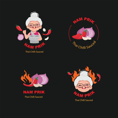 Sticker Nam Prik Thai Chili Paste Sauce. Logo vector Label Sticker and Banner design.