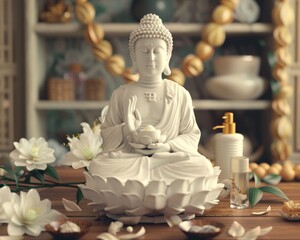 Tranquil Buddha bathing setting Asian New Year