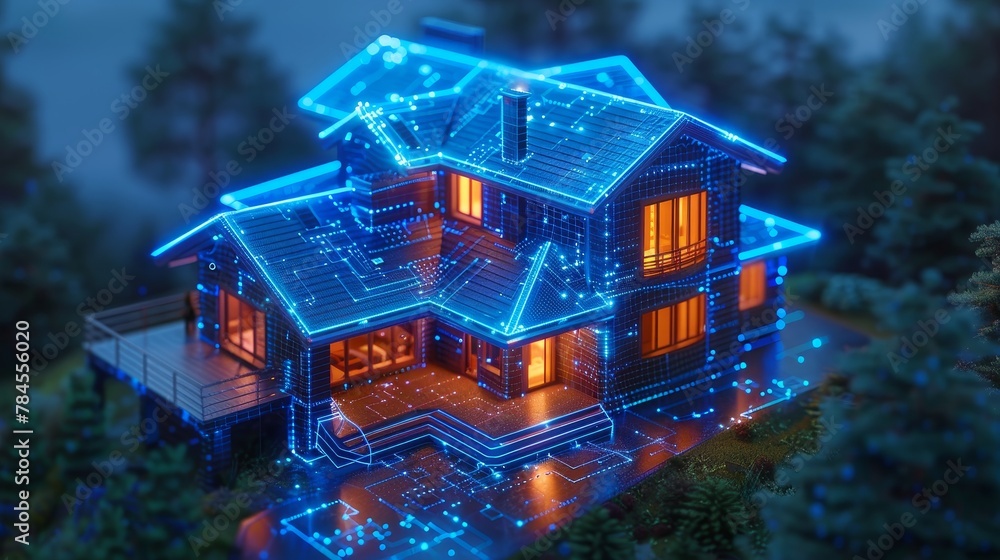 Poster The design and implementation of a smart home system that automates objects through wireless internet 5g. Programmed intelligence algorithms for smart homes. An isometric concept for a smart house.