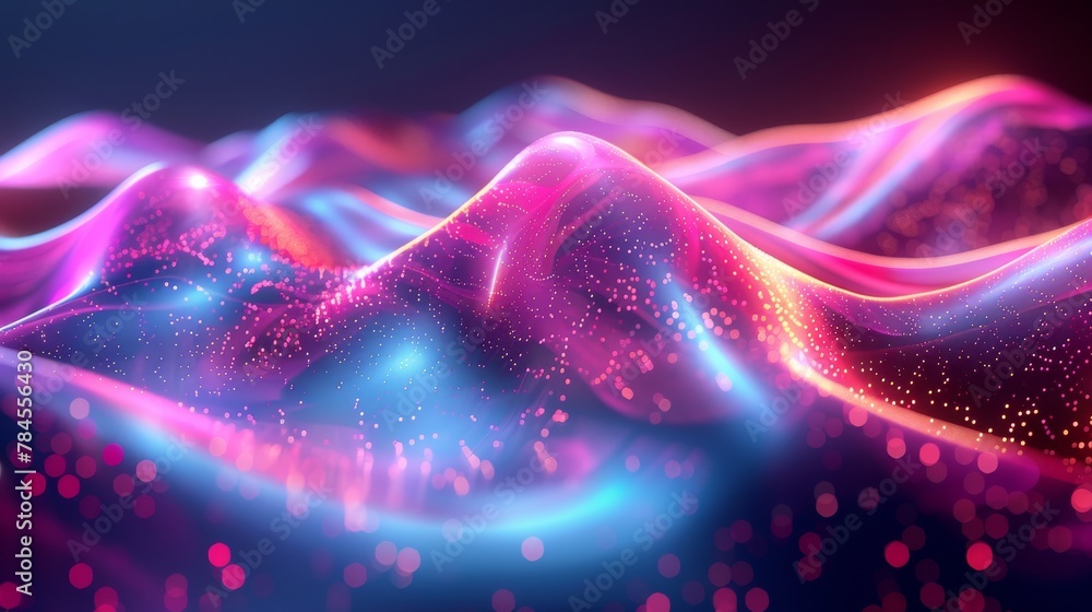 Poster a fluid 3d render of a holographic iridescent neon wave that moves on a bright background. this desi