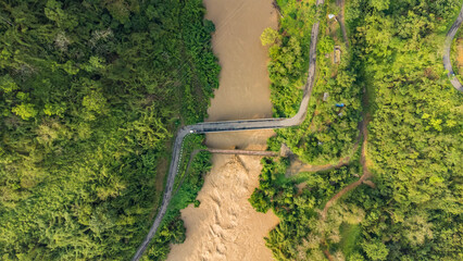Aerial view of the old bridge Irang on Irang river.This bridge was was constructed by the border roads organisation in manipur india.