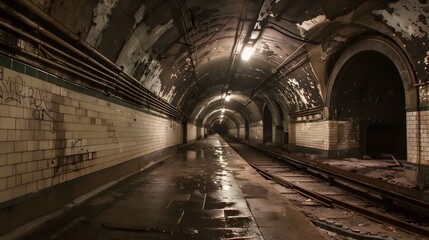 Fototapeta premium An abandoned subway tunnel whispers stories of a bygone era