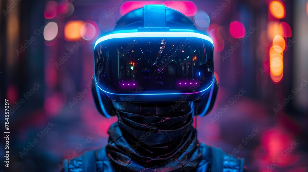 Poster Neon light letters on dark background representing the word metaverse. Virtual and augmented reality digital entertainment concept.