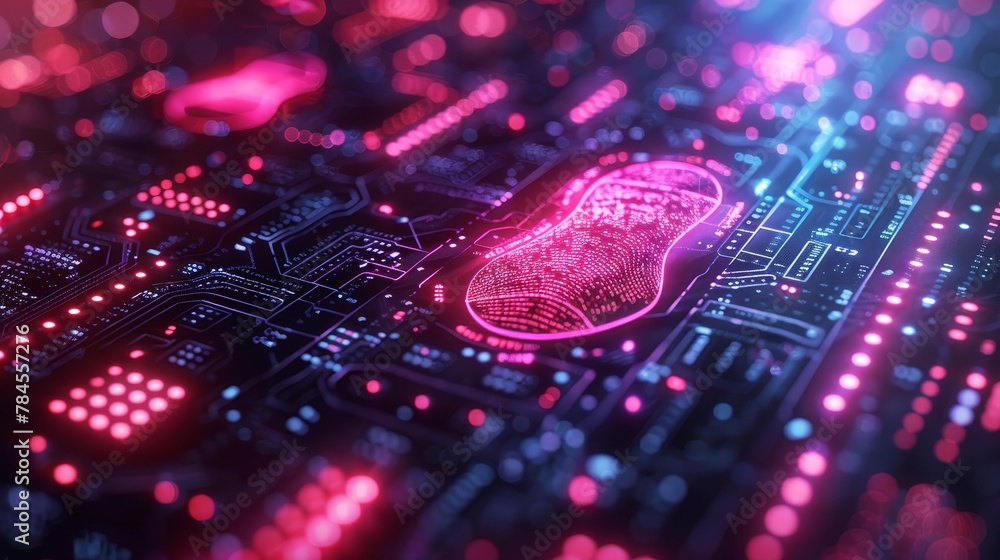 Poster Biometric data technology for online access and payment authorization. Fingerprint scanner for on-hand identification. Digital access to banking apps with fingerprints.