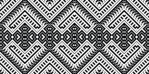 Pixel Fabric Paisley Embroidery Background. Pixel Chevron Geometric Ethnic Oriental Pattern traditional.aztec Style Abstract Vector illustration.design for Texture,fabric,clothing,wrapping,sarong.