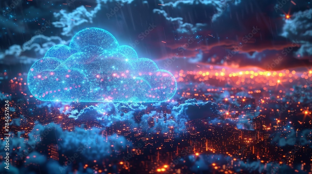 Poster smart city cloud computing concept. smart city wireless internet communication with cloud storage an