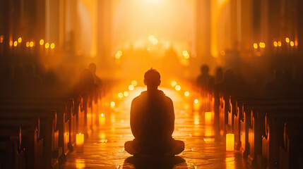 Spiritual Vigil: Person in Worship, Offering Prayers of Faith