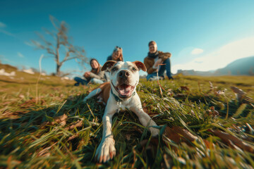 A dog with a family. World dog day.