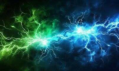 Green and blue lightning strike
