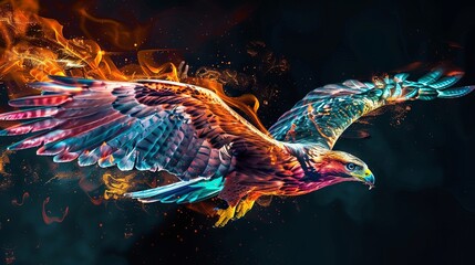 Majestic fire and ice eagles in dynamic flight on abstract background