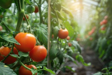 Interior of a vegetable greenhouse with tomatoes