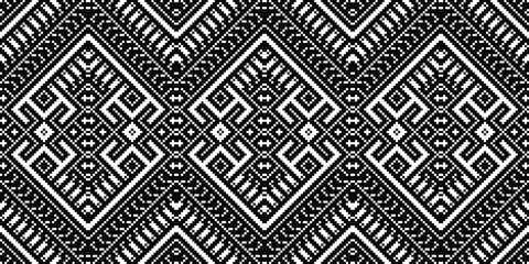 Pixel Fabric Paisley Embroidery Background. Pixel Flower Geometric Ethnic Oriental Pattern traditional.aztec Style Abstract Vector illustration.design for Texture,fabric,clothing,wrapping,sarong.