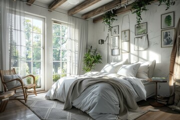 Interior of a cottage house bedroom