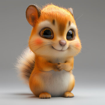 A cute and happy baby squirrel 3d illustration