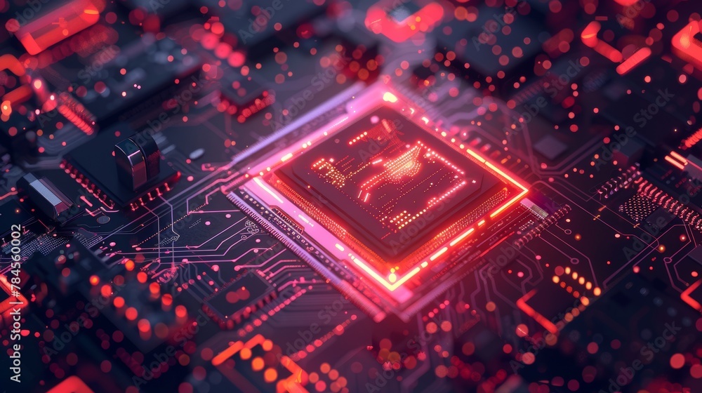 Poster Isometric banner of CPU. CPU isometric banner. Computing concepts. Digital chip concept.