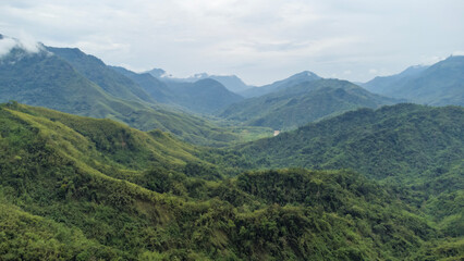 Aerial view of Beautiful mountain valley in nungba near rengpang village. Nature landscape image of manipur in india.