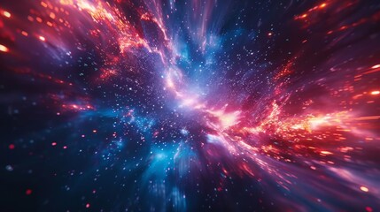 Fototapeta na wymiar Blue and red neon glow abstract background. Speed of light in galaxy. Explosion in universe. Space background for event, party, carnival, celebration, anniversary or other.