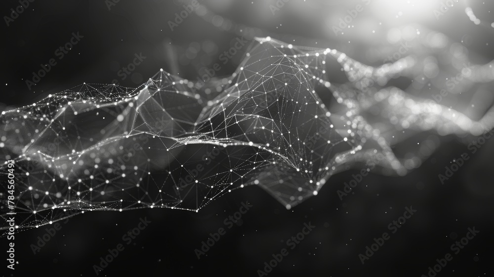 Poster Abstract polygonal space low poly dark background with connecting dots and lines. Futuristic HUD background.