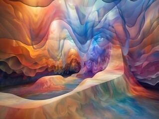 The backdrop showcases ethereal shapes and vibrant colors, embodying the themes of dreams, creativity, fantasy - obrazy, fototapety, plakaty