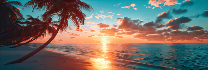 Serene Beach Sunset with Soft Waves and a Colorful Sky, Ideal for Peaceful Holiday Evenings