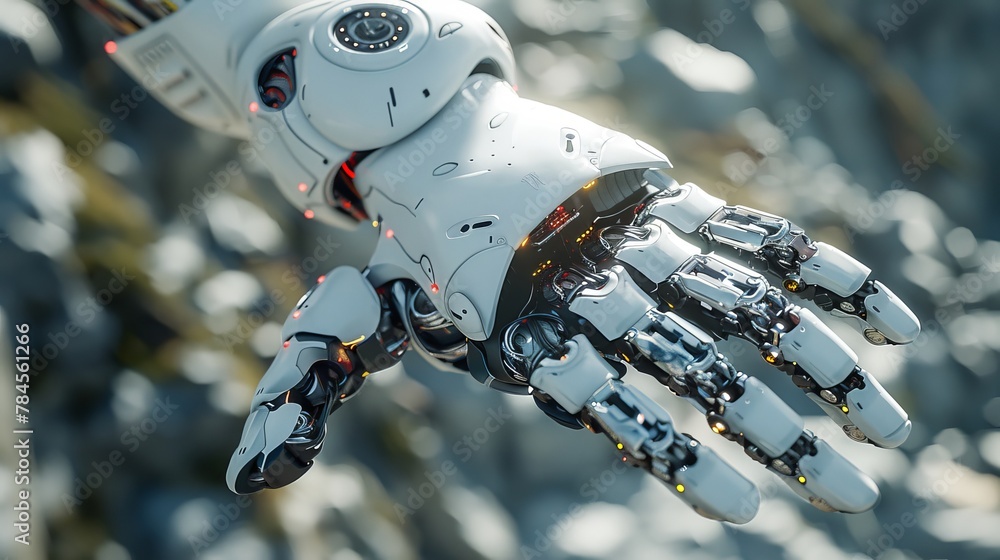 Aufkleber Three-dimensional rendering of a robot hand reaching out to grasp an object