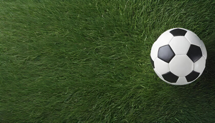 Soccer Concept. Soccer Ball in background grass with copy-space.