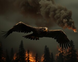 A watchful eagle soaring above, spotting and reporting wildfires in remote mountains