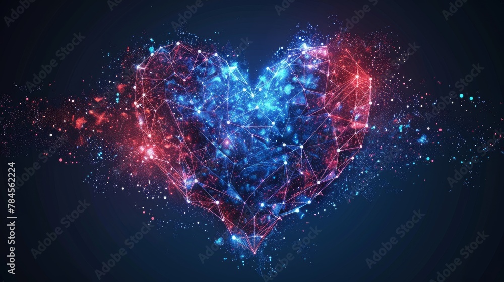 Poster this abstract polygonal heart features lines, points, and a starry sky. modern eps10.