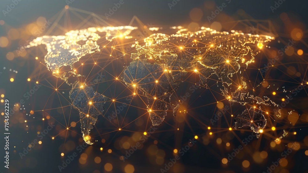 Poster infographics with wireframe globe and polygon elements