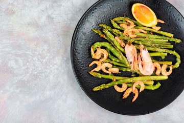 Asparagus stir fried with shrimp. - 784562242