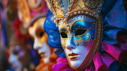 Zelfklevend Fotobehang Vibrant background adorned with captivating carnival masks © Usman
