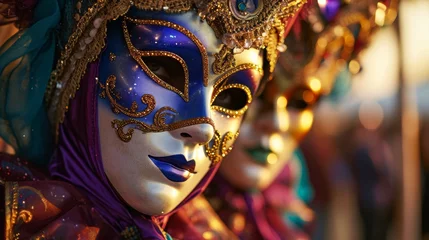Tuinposter Vibrant background adorned with captivating carnival masks © Usman