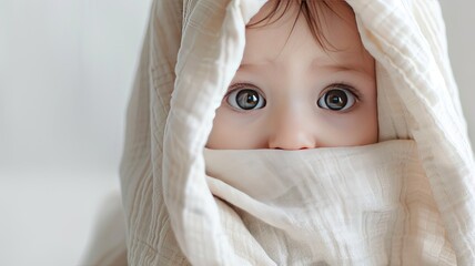 lovely infant peeking out from under the blanket