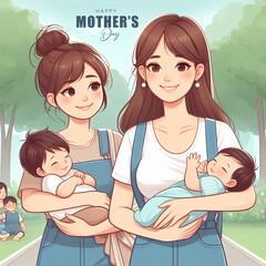 Fototapeta premium Mother's Day, Post, Mother's Day Poster, Mom, Baby, Mother's Day Post. Happy Mother's Day, Flowers, Mother's Day Greeting card. March 8, Hearts, Women's Day, Poster. Vector. Mothers. Day. text. 