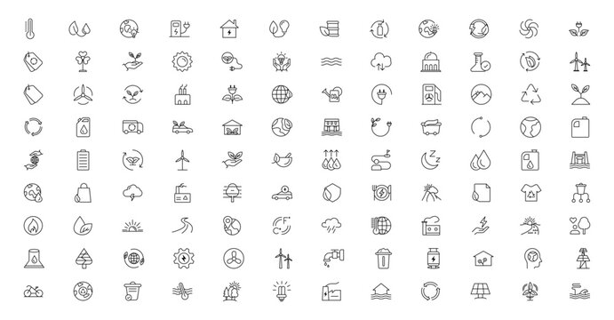 Mega set of ecology icons in trendy line style. Big set Icons collection. Vector illustration