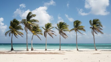 Fototapeta premium Row of Palm Trees on Sandy Beach