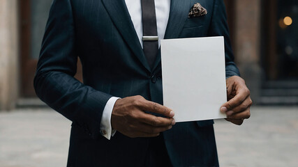businessman holding a blank paper