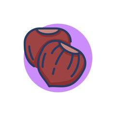 Hazelnut colorful line icon. Chestnut, macadamia, whole, shell. Natural ingredient or organic food concept. Vector illustration for web design and apps
