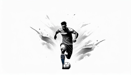 Soccer Player Silhouette Illustration in Powerful Kicking Action - Soccer, football player, silhouette illustration, 3D rendering, kicking ball - obrazy, fototapety, plakaty