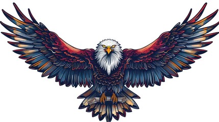 Majestic Bald Eagle with Outstretched Wings in Detailed Tattoo Style - obrazy, fototapety, plakaty