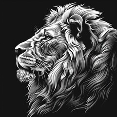 Powerful and Majestic Lion Portrait with Fierce Expression in Monochrome Tattoo