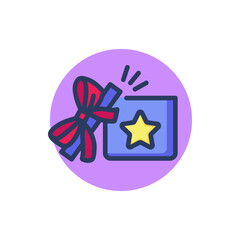 Open gift box with star line icon. Customer bonus, present, discount outline sign. Loyalty program, benefit, reward concept. Vector illustration for web design and apps