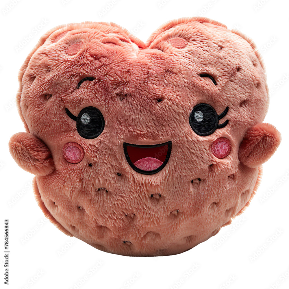 Wall mural front view of a huggable heart plushie with arms open wide isolated on a white transparent backgroun